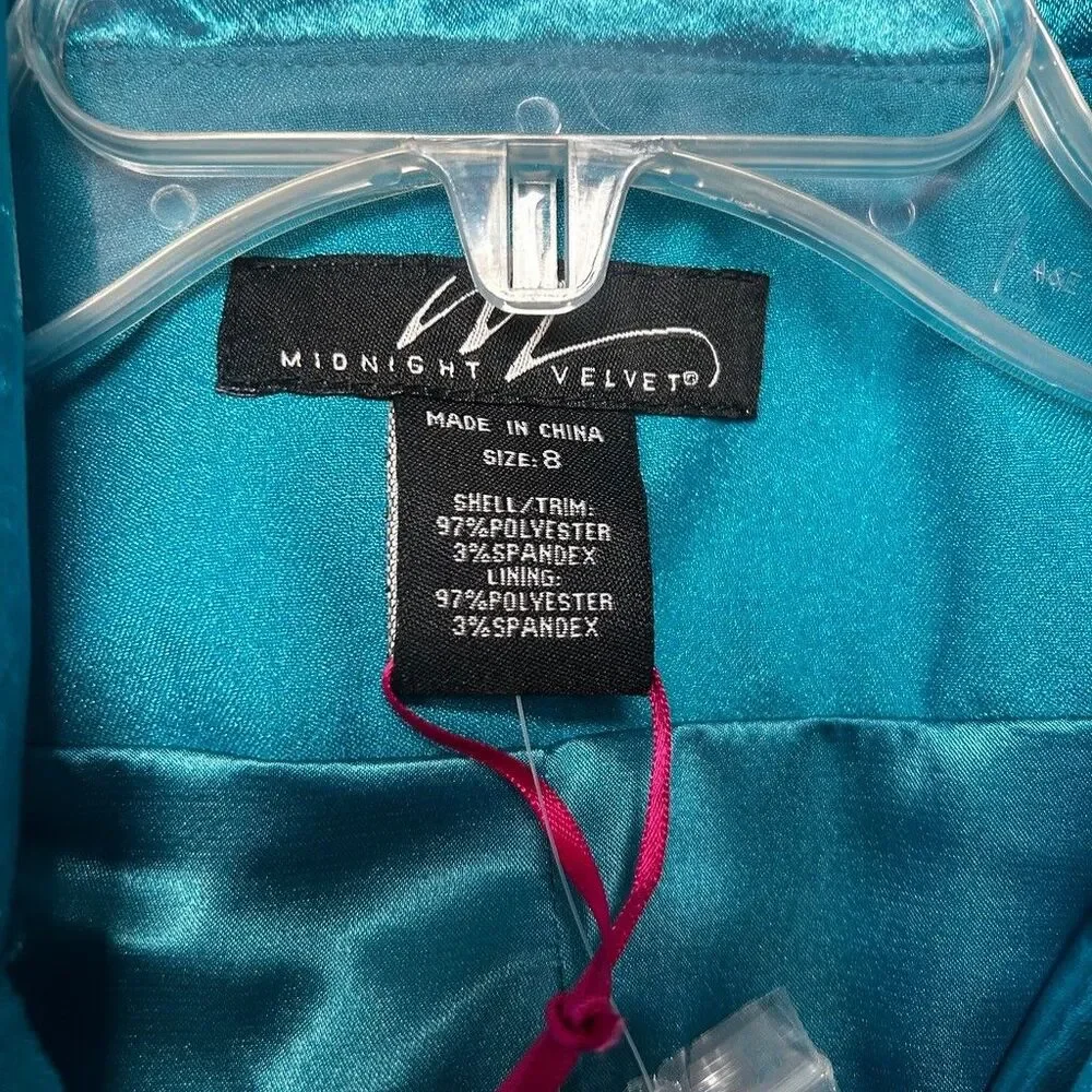 Midnight Velvet Skirt Suit Set Womens Size 8 Teal Blue Beaded Metallic Trim